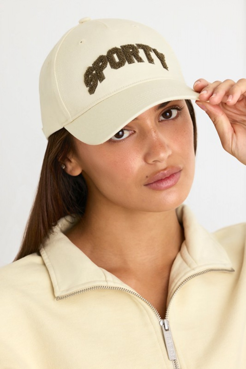 Beige Women's Bo And Tee Appliqué Baseball Caps | 63827-GTFI