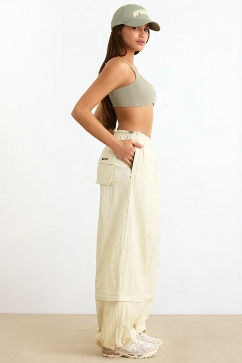 Beige Women's Bo And Tee Convertible Wide Leg Track Pants | 21036-UECH