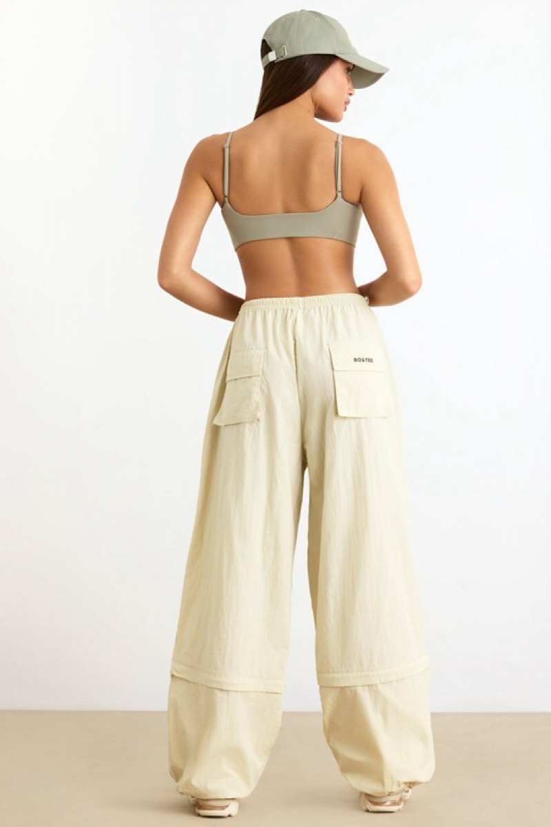 Beige Women's Bo And Tee Convertible Wide Leg Track Pants | 21036-UECH