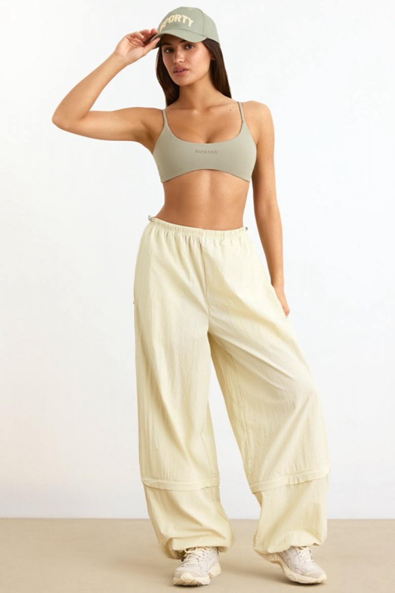 Beige Women's Bo And Tee Convertible Wide Leg Track Pants | 21036-UECH