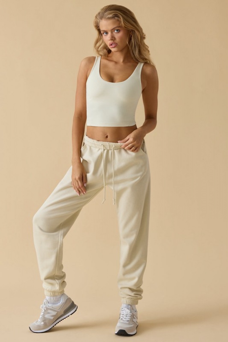 Beige Women's Bo And Tee Mid-Rise Joggers | 43182-EHSK