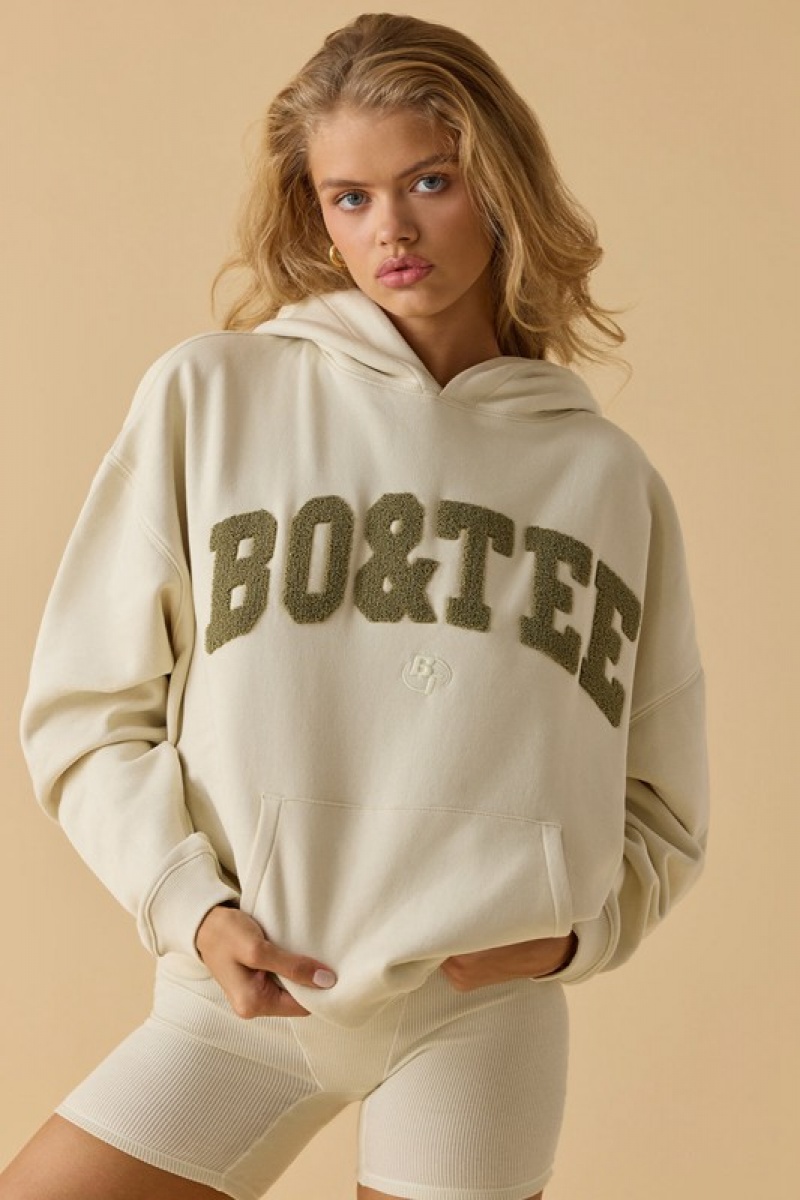 Beige Women\'s Bo And Tee Oversized Hooded JM003 Sweatshirts | 74506-BKTI