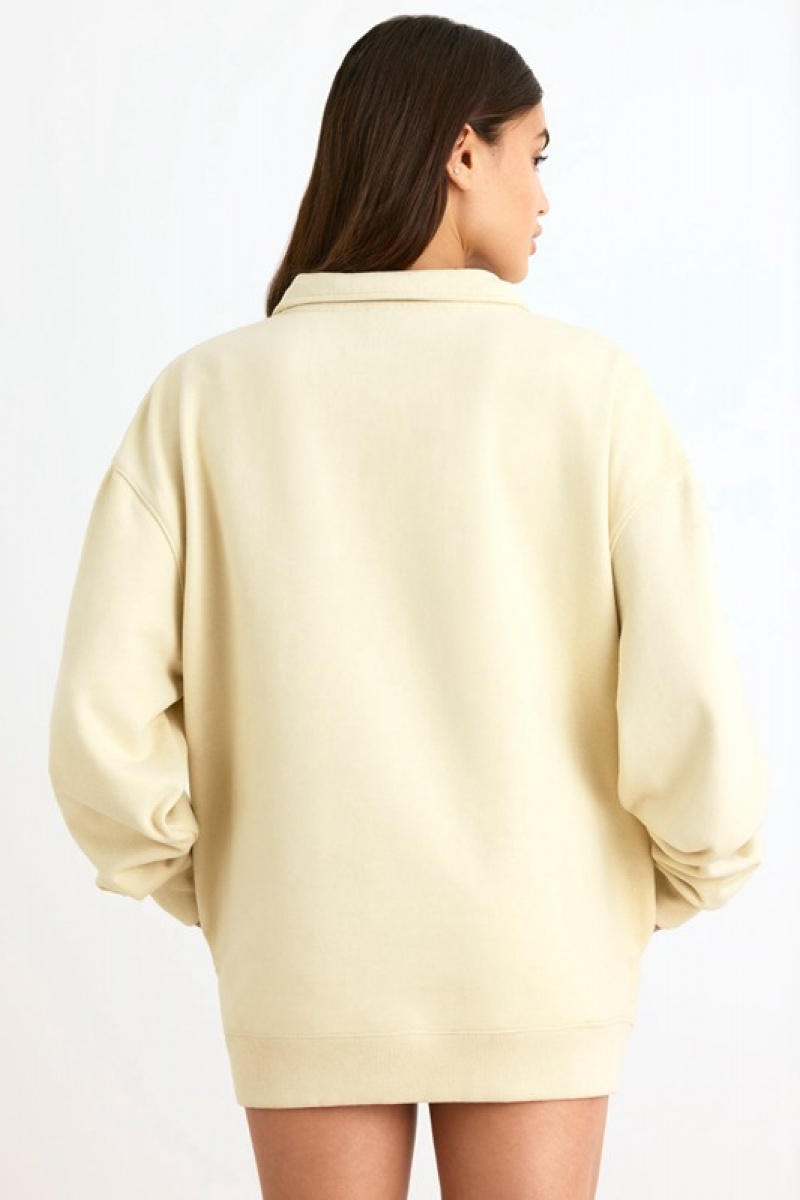 Beige Women's Bo And Tee Quarter-Zip Sweatshirts | 47980-MXNB