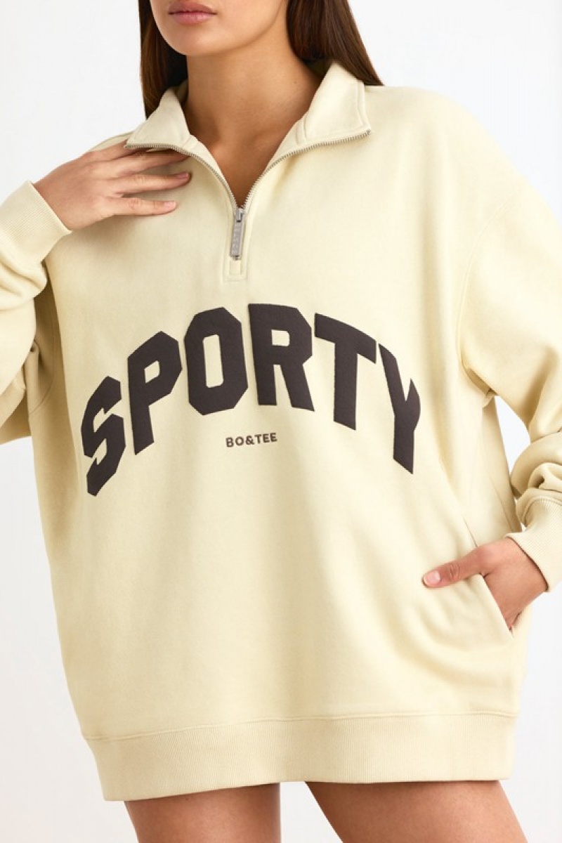 Beige Women's Bo And Tee Quarter-Zip Sweatshirts | 47980-MXNB