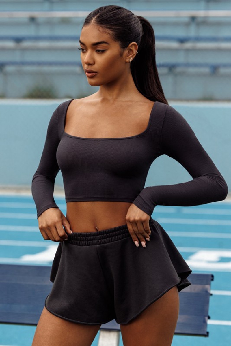 Black Women's Bo And Tee Angled Sweat Shorts | 10928-VCXD