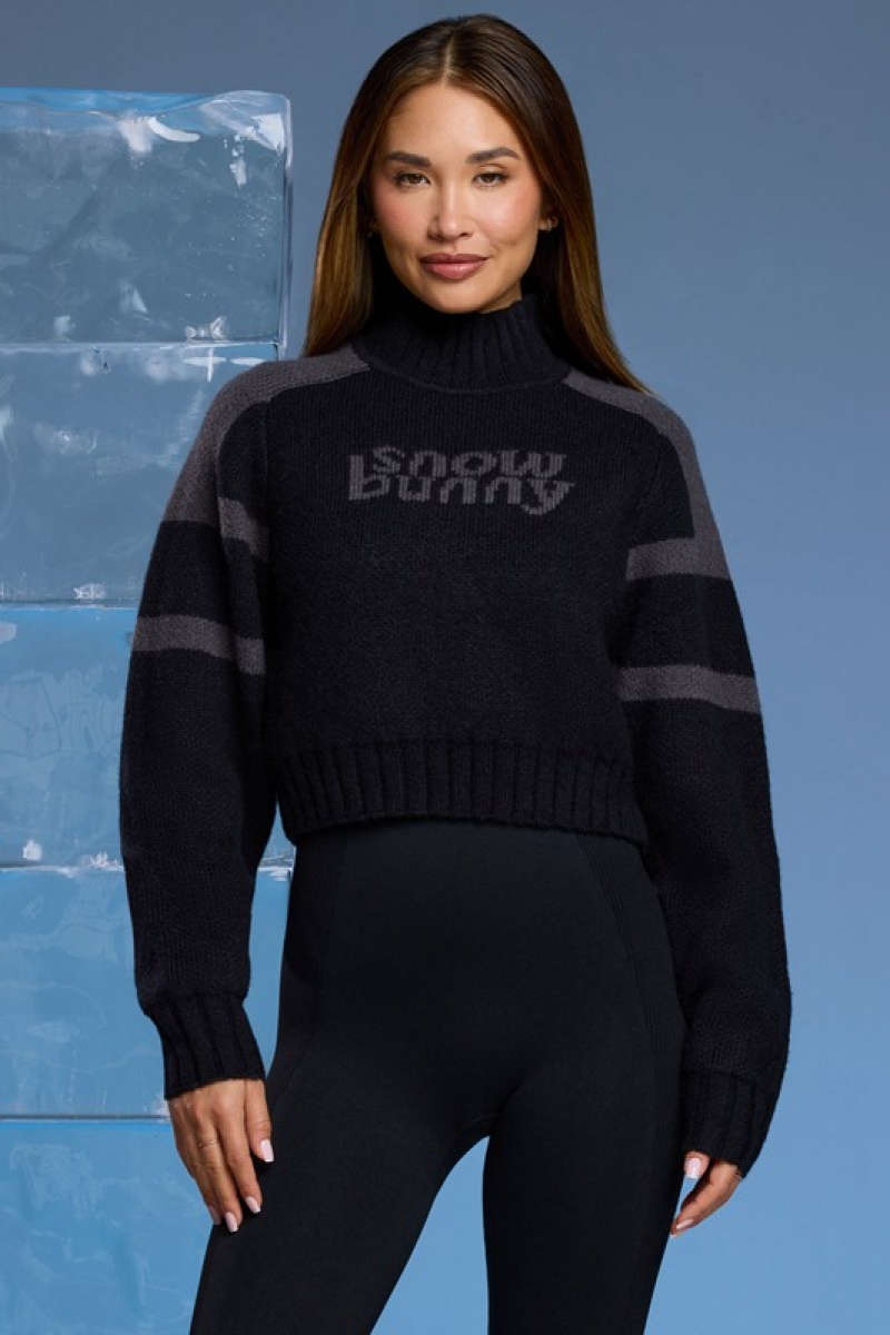 Black Women's Bo And Tee Chunky Knit Cropped Jumper | 43502-NDQJ