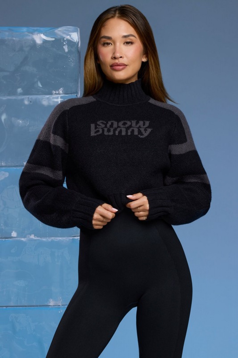 Black Women's Bo And Tee Chunky Knit Cropped Jumper | 43502-NDQJ