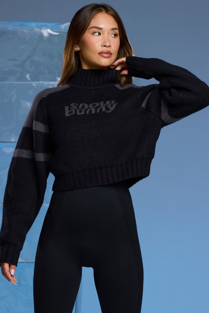 Black Women's Bo And Tee Chunky Knit Cropped Jumper | 43502-NDQJ