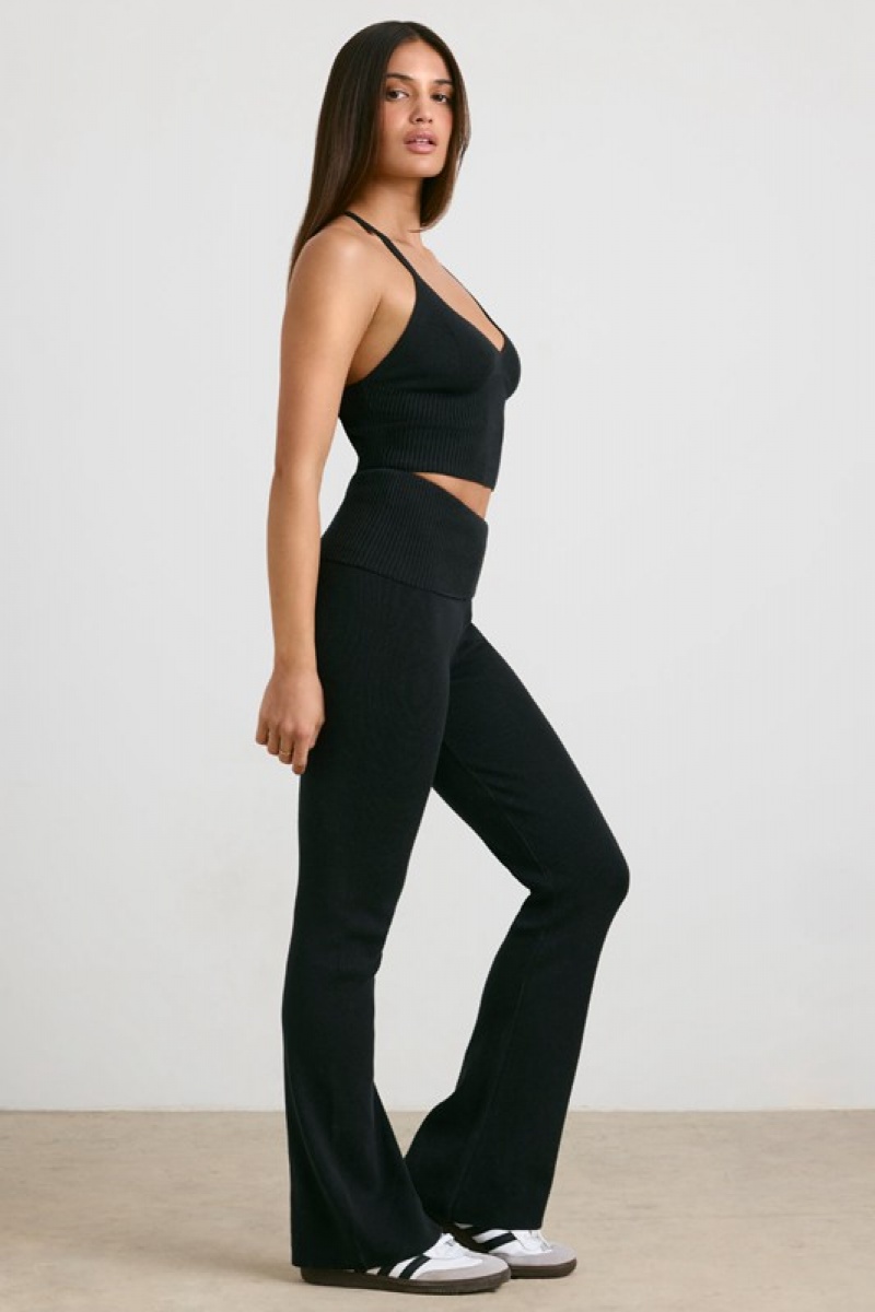 Black Women's Bo And Tee Chunky Knit Kick Flare Trousers | 95471-PNGO