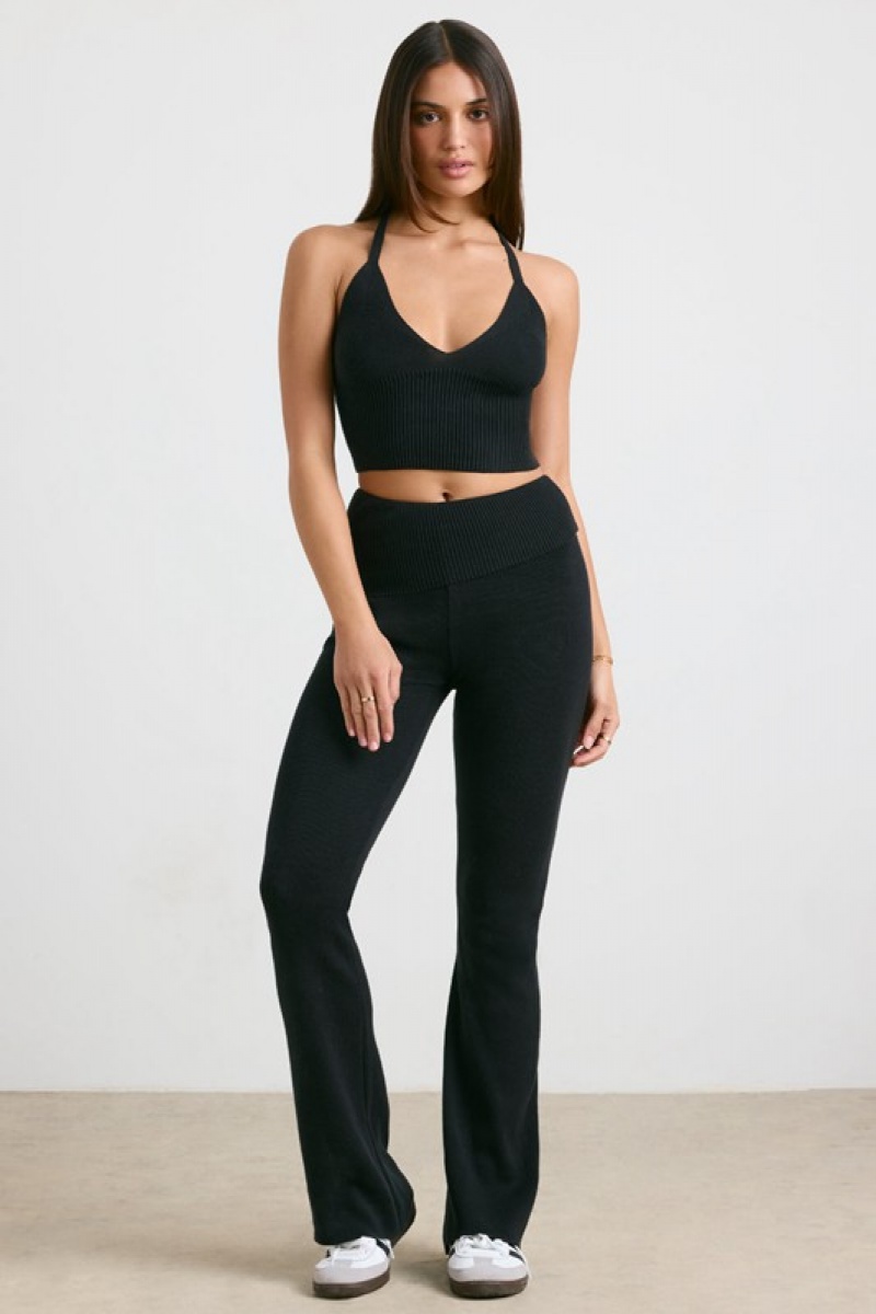 Black Women's Bo And Tee Chunky Knit Kick Flare Trousers | 95471-PNGO