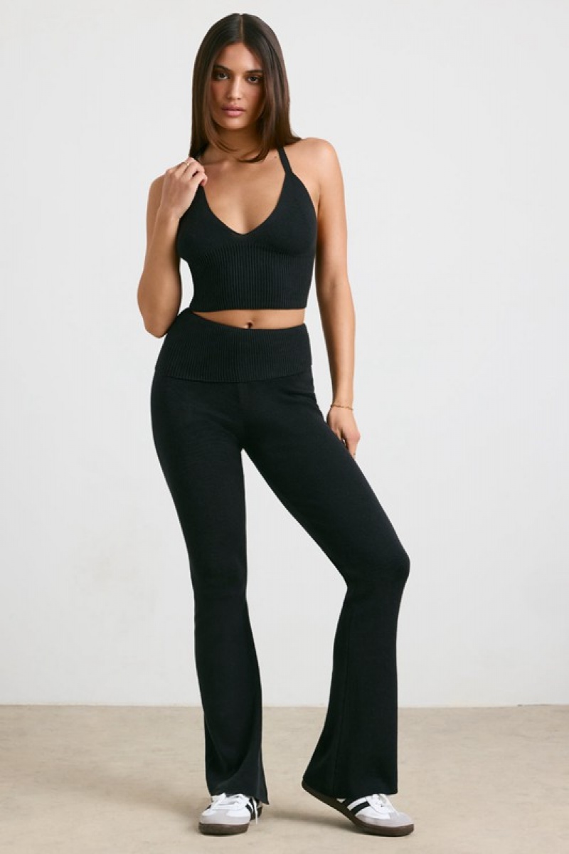 Black Women's Bo And Tee Chunky Knit Kick Flare Trousers | 95471-PNGO