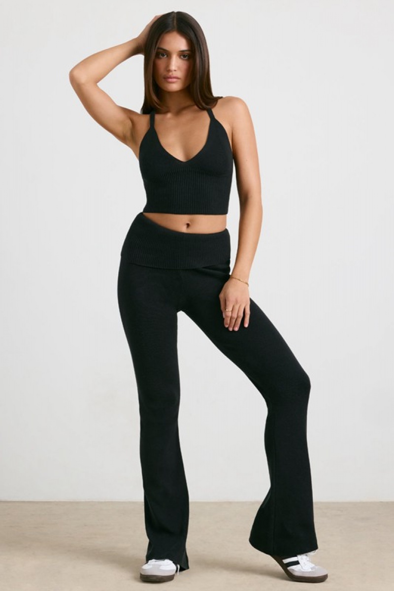 Black Women's Bo And Tee Chunky Knit Kick Flare Trousers | 95471-PNGO