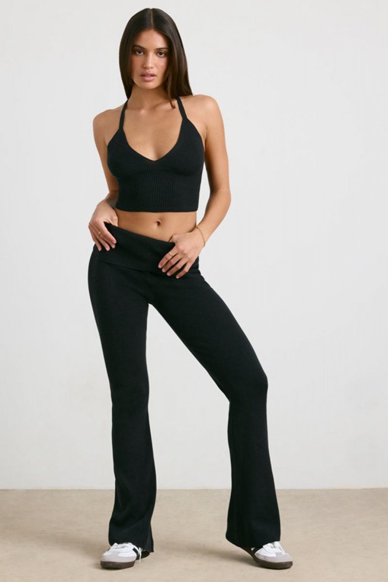 Black Women's Bo And Tee Chunky Knit Kick Flare Trousers | 95471-PNGO