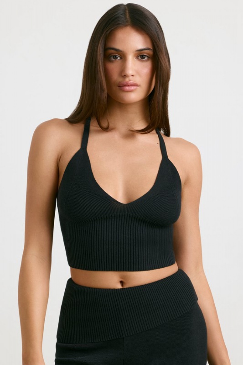 Black Women's Bo And Tee Chunky Knit Tank Top | 08639-SEMU