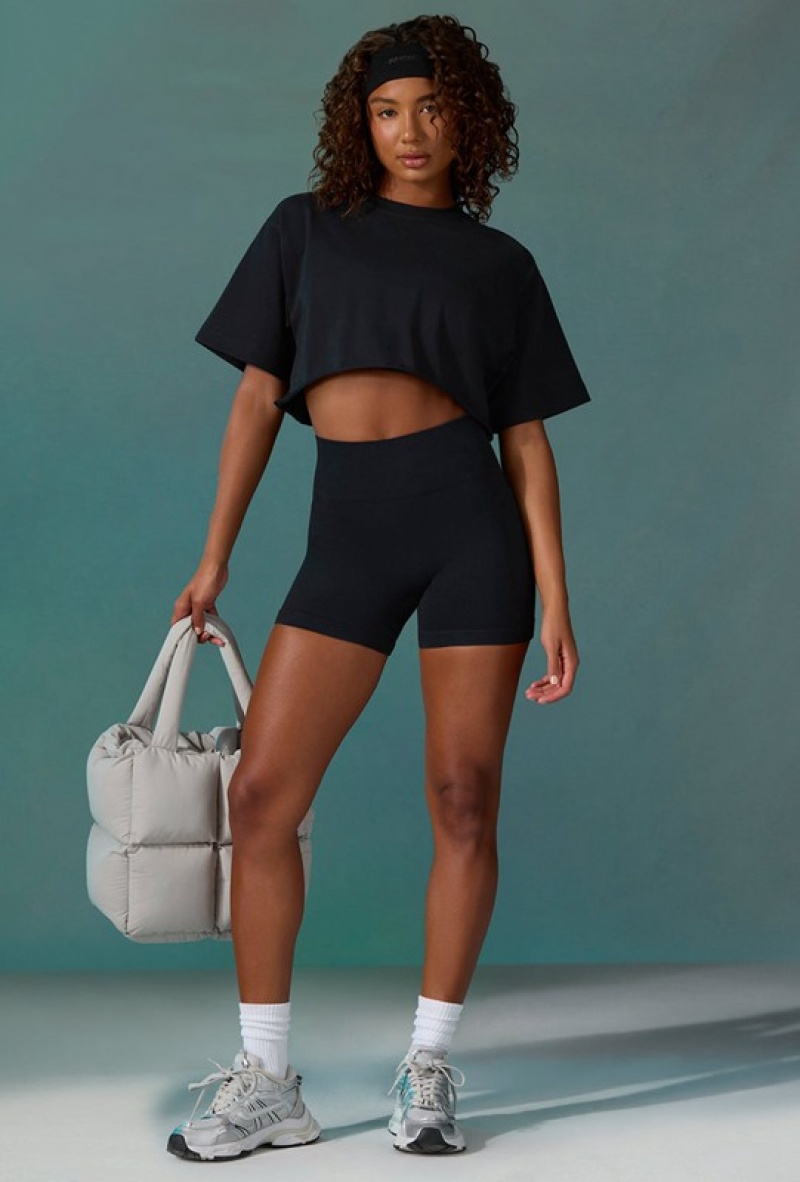 Black Women's Bo And Tee Cotton Cropped Oversized T Shirts | 70846-ADMV