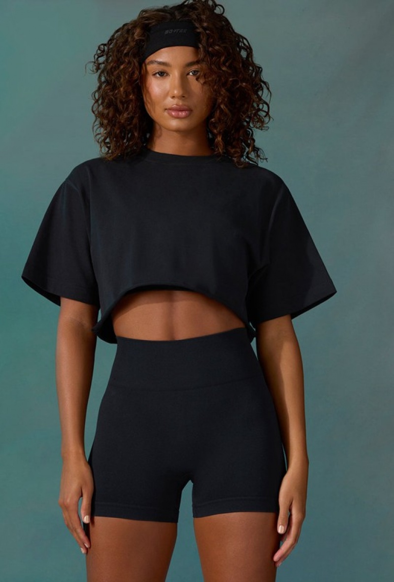 Black Women\'s Bo And Tee Cotton Cropped Oversized T Shirts | 70846-ADMV