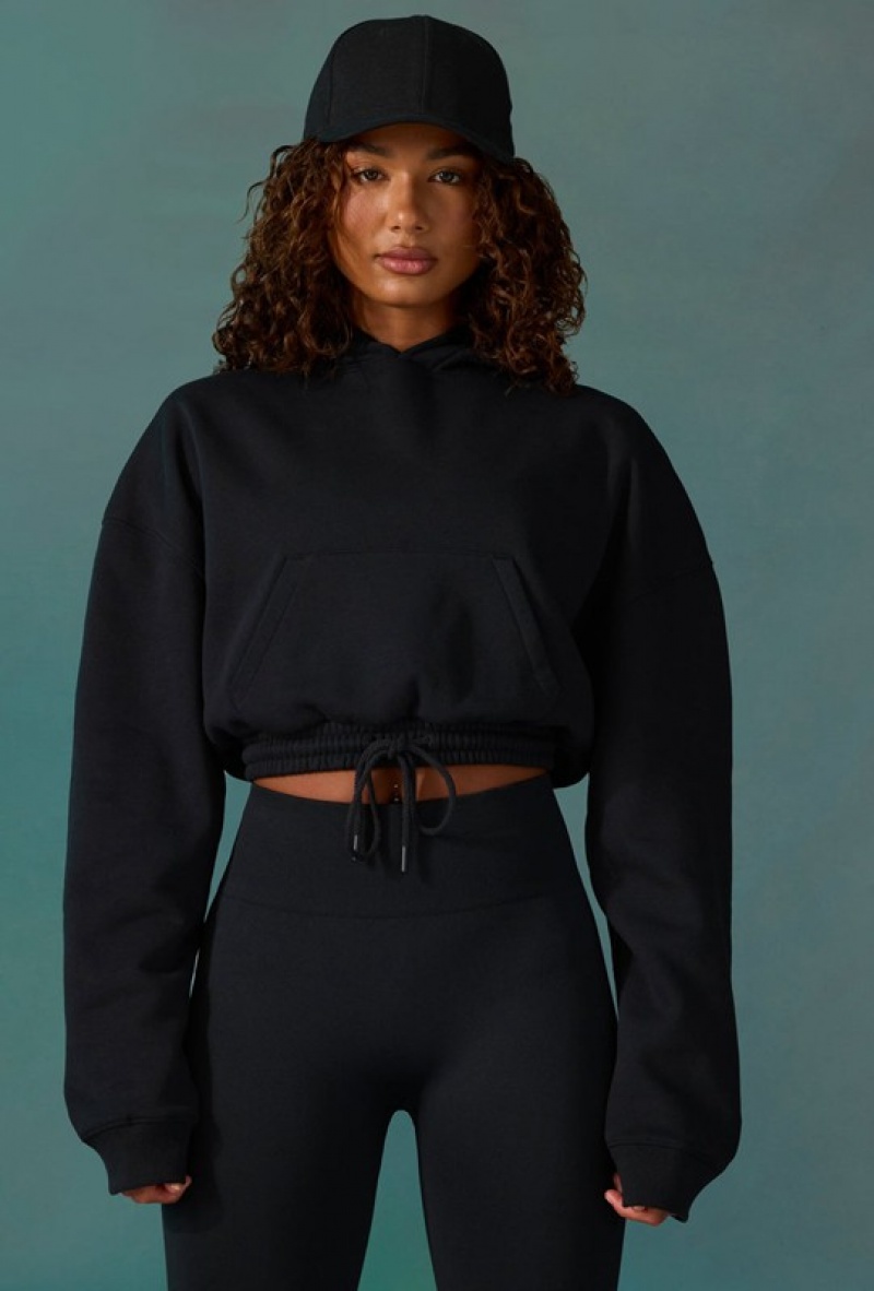 Black Women's Bo And Tee Cropped Drawstring Hooded Sweatshirts | 03158-OZQB