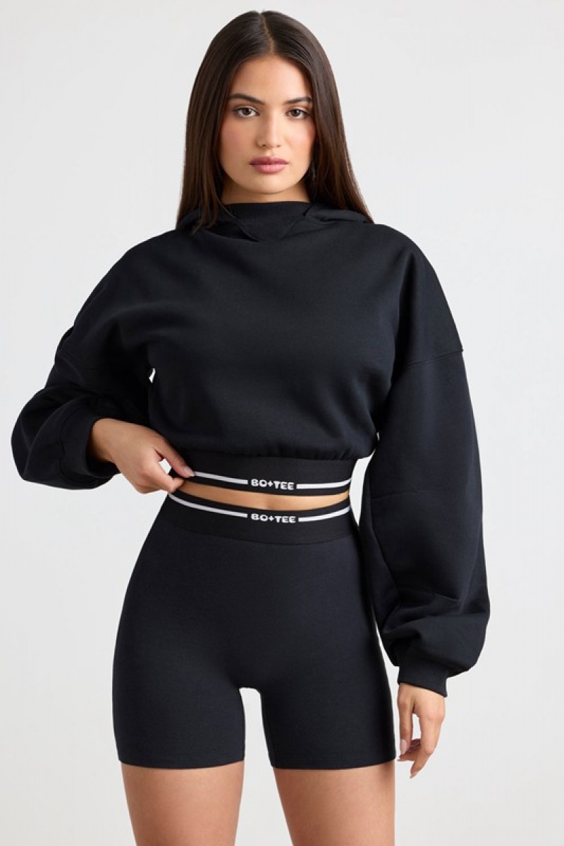 Black Women's Bo And Tee Cropped Hoodie | 68541-IOVZ