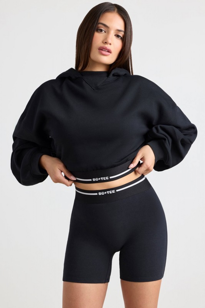 Black Women's Bo And Tee Cropped Hoodie | 68541-IOVZ