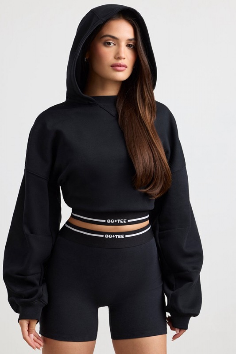 Black Women's Bo And Tee Cropped Hoodie | 68541-IOVZ