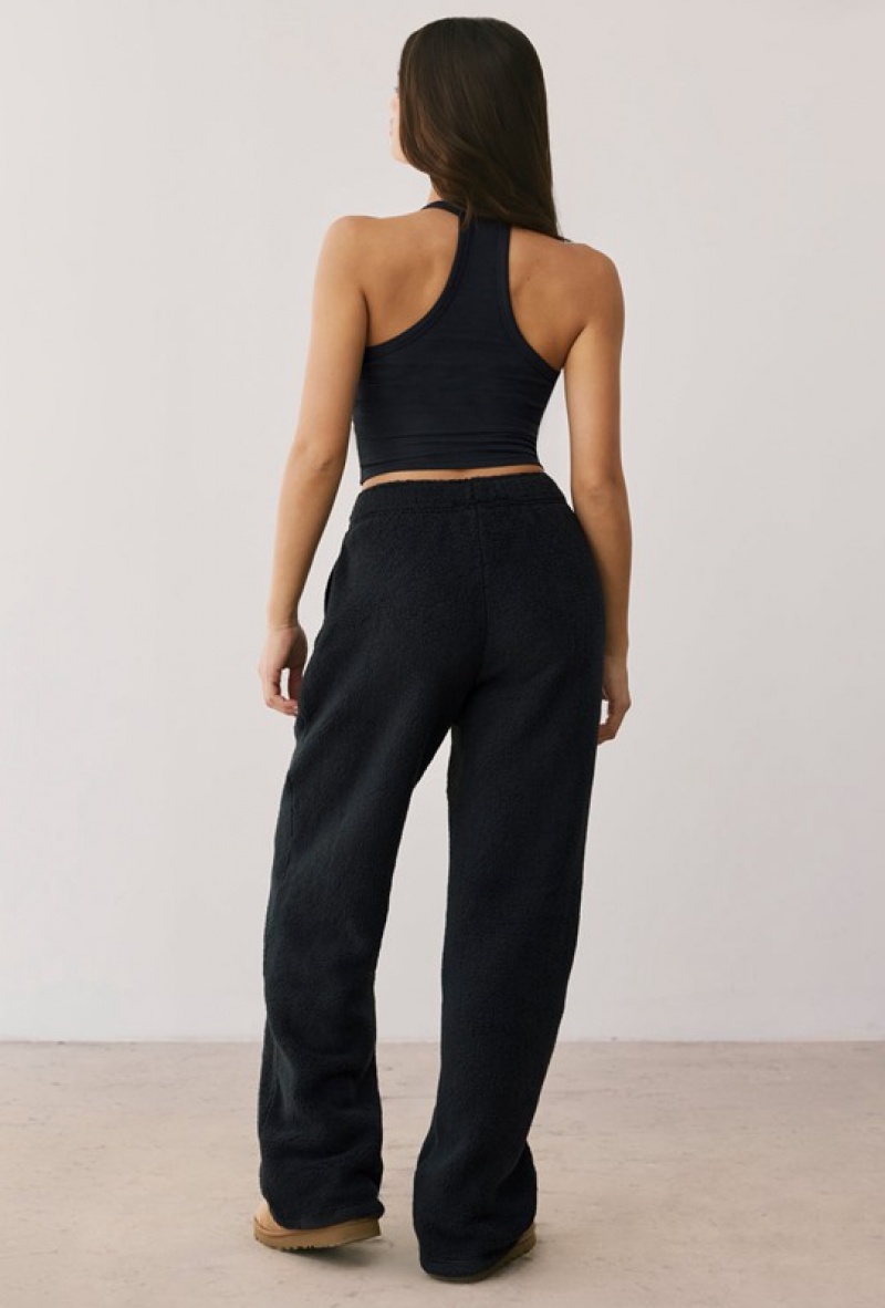 Black Women's Bo And Tee Fleece Wide Leg Joggers | 09127-NLRH