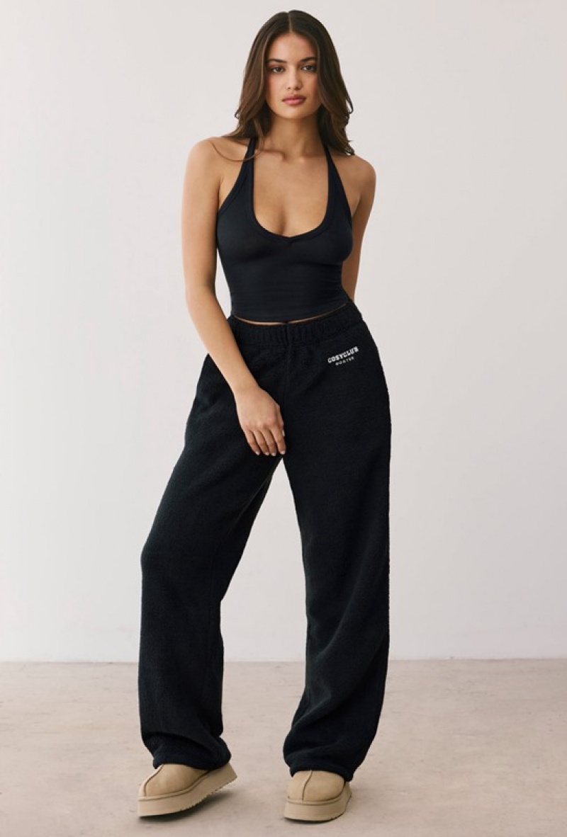 Black Women's Bo And Tee Fleece Wide Leg Joggers | 09127-NLRH