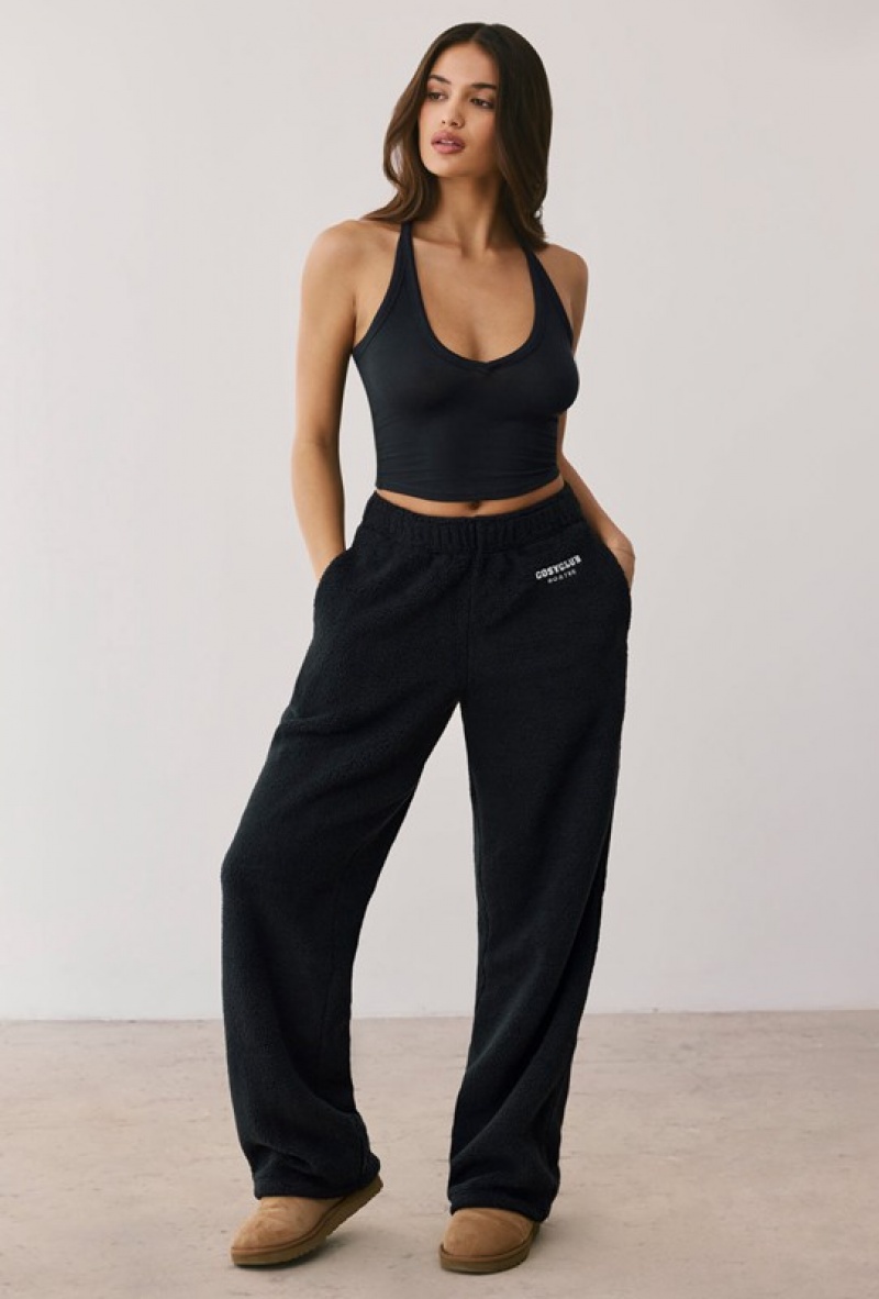 Black Women's Bo And Tee Fleece Wide Leg Joggers | 09127-NLRH