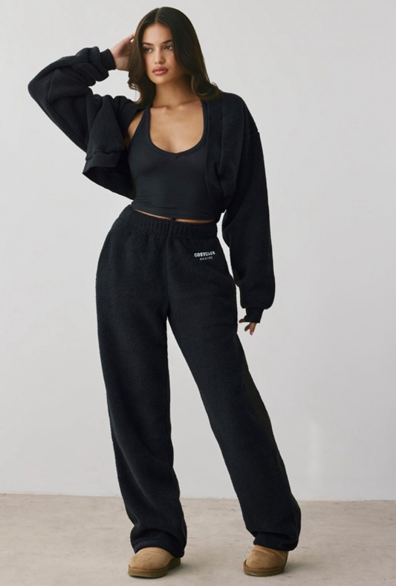 Black Women\'s Bo And Tee Fleece Wide Leg Joggers | 09127-NLRH