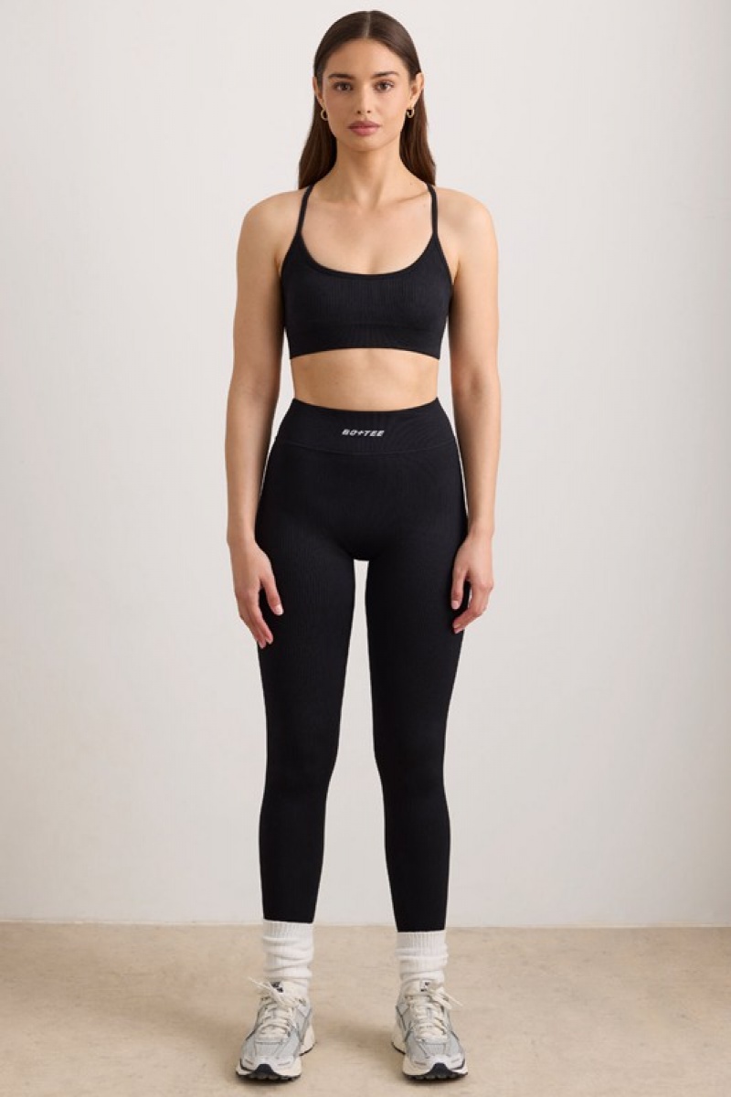 Black Women's Bo And Tee FlexiRib High Waist Leggings | 35079-EUMA