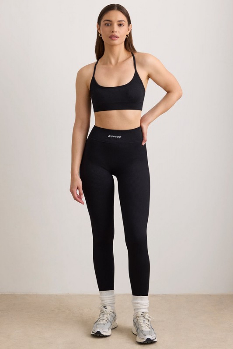 Black Women's Bo And Tee FlexiRib High Waist Leggings | 35079-EUMA