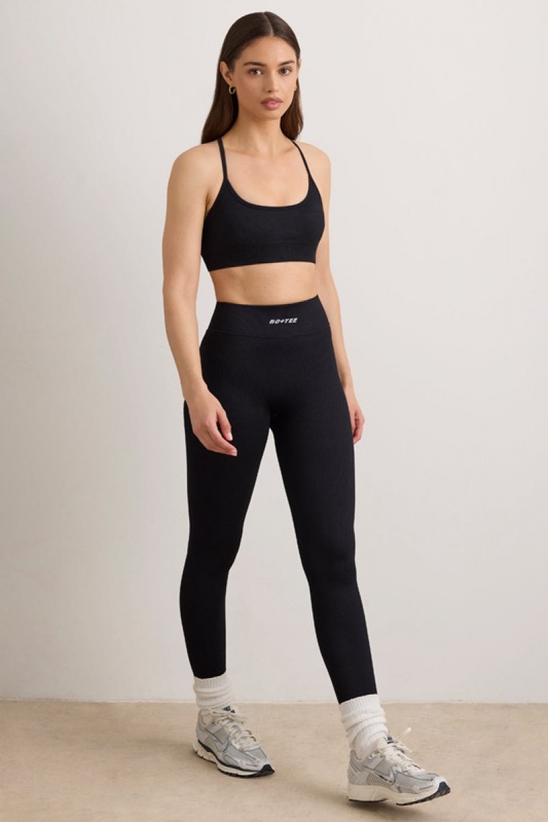 Black Women's Bo And Tee FlexiRib High Waist Leggings | 35079-EUMA