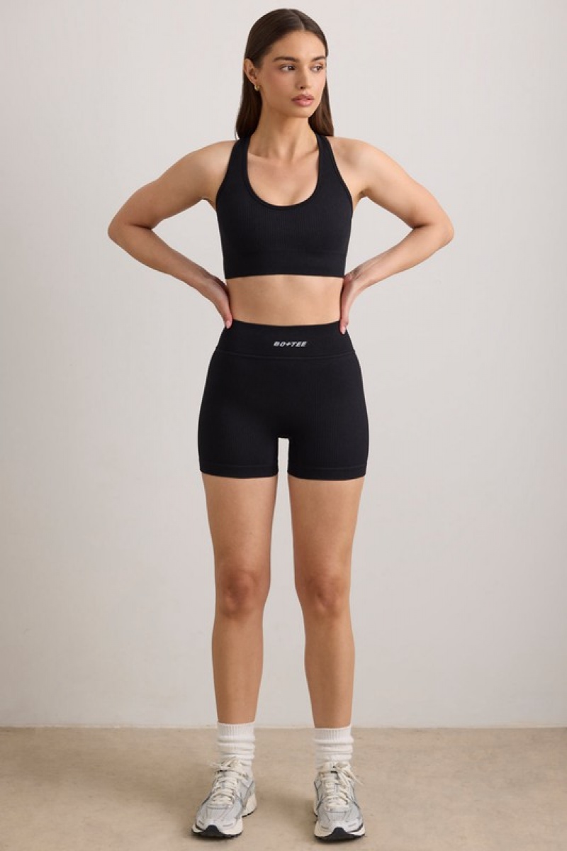 Black Women's Bo And Tee FlexiRib Mini Shorts | 45617-UZIX