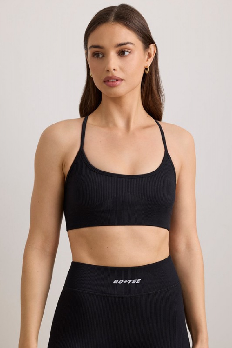 Black Women's Bo And Tee FlexiRib Scoop Neck Sports Bra | 49125-CNZD