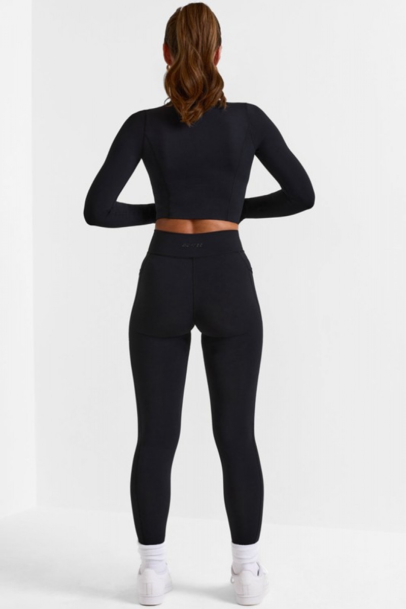 Black Women's Bo And Tee Full Length with Pockets Leggings | 86579-PTGK