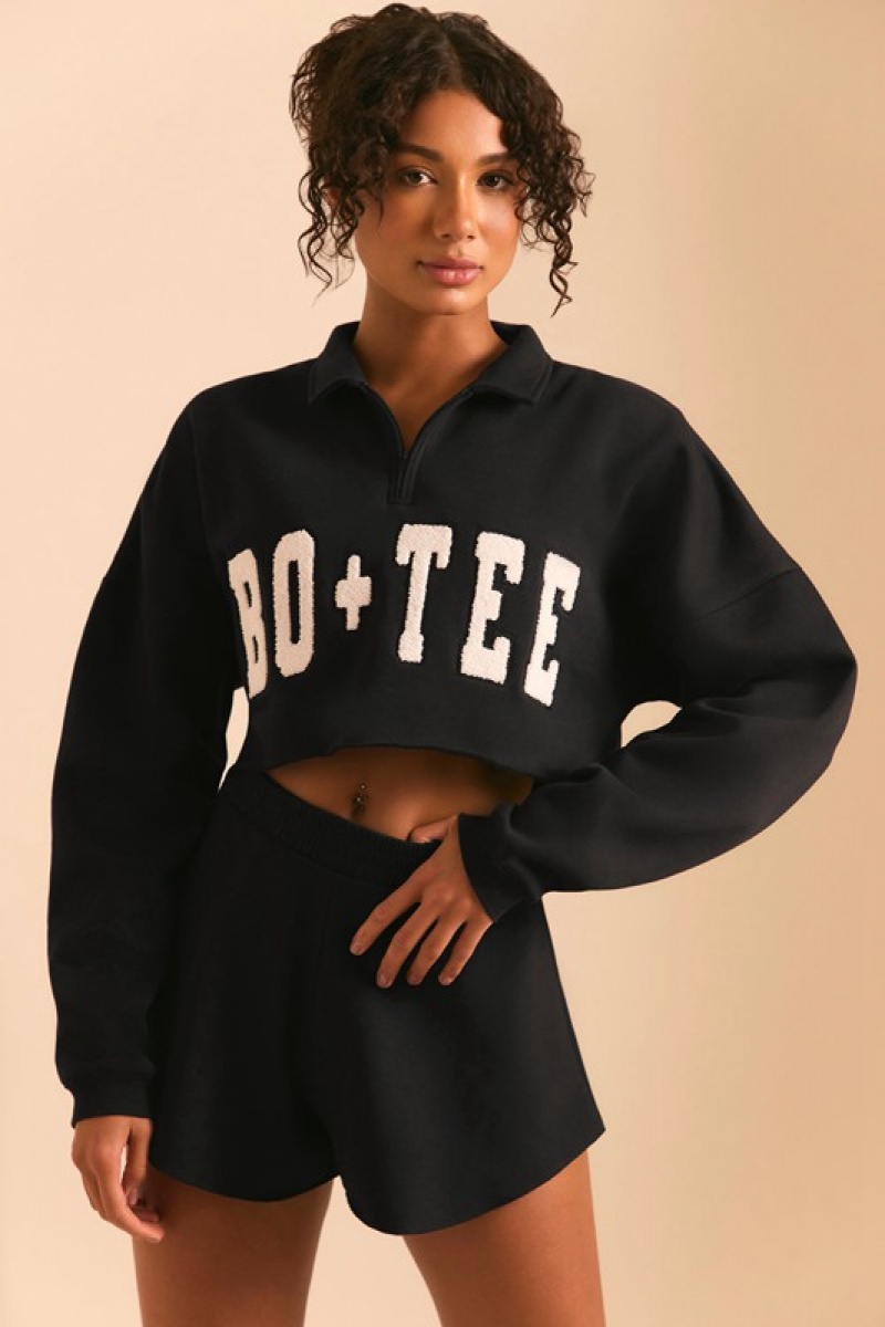 Black Women's Bo And Tee Half Zip Sweater | 35406-MEUK