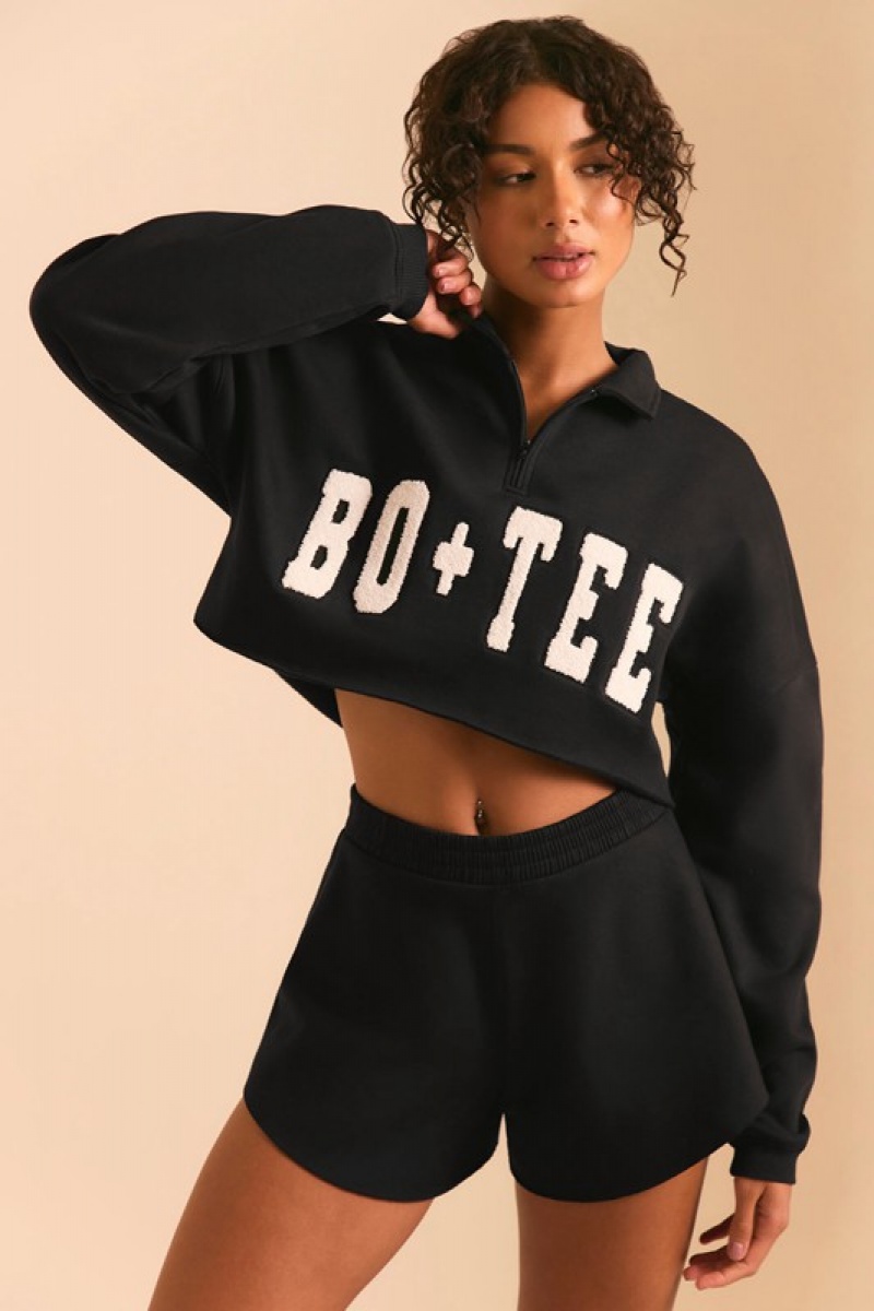 Black Women's Bo And Tee Half Zip Sweater | 35406-MEUK