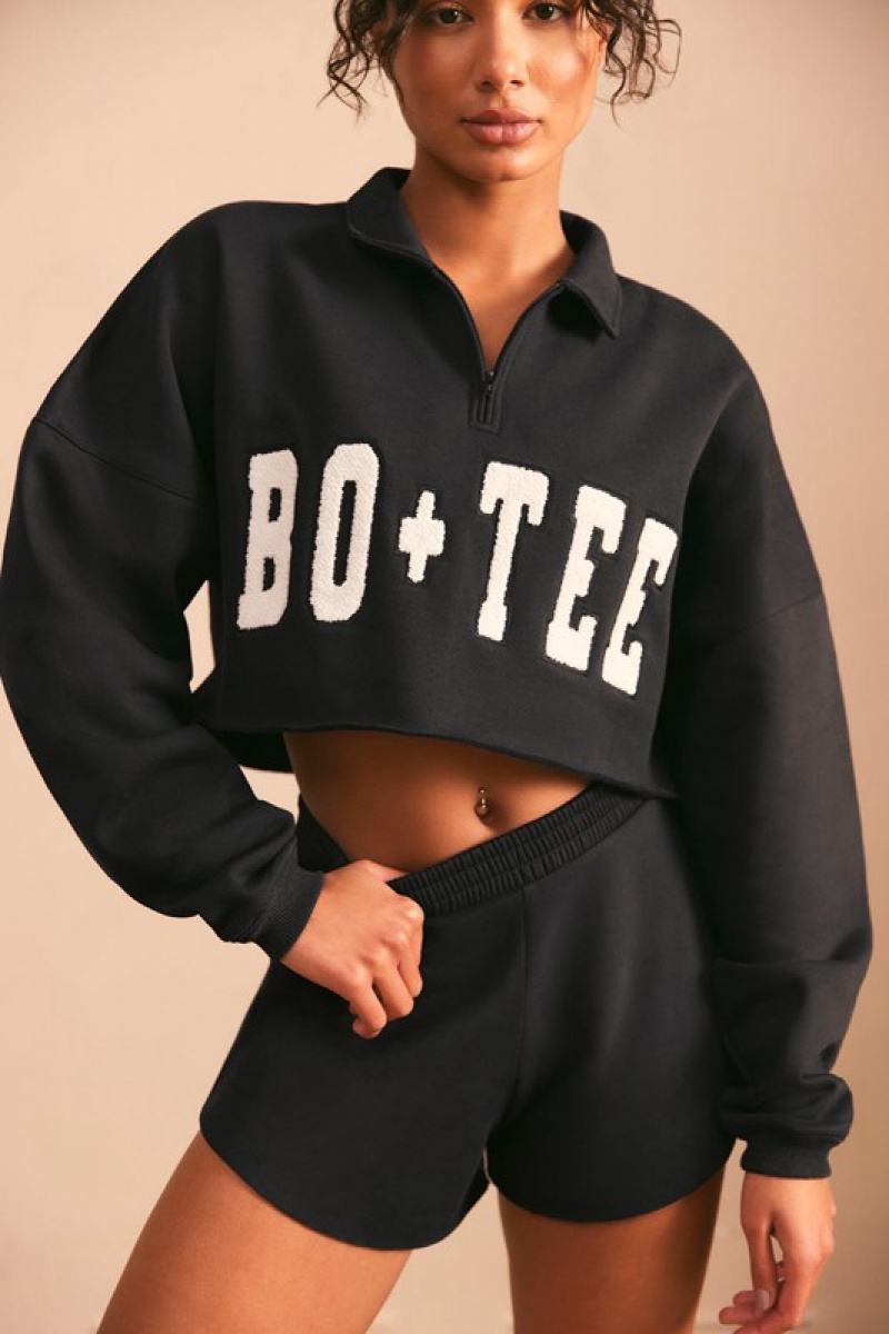 Black Women\'s Bo And Tee Half Zip Sweater | 35406-MEUK