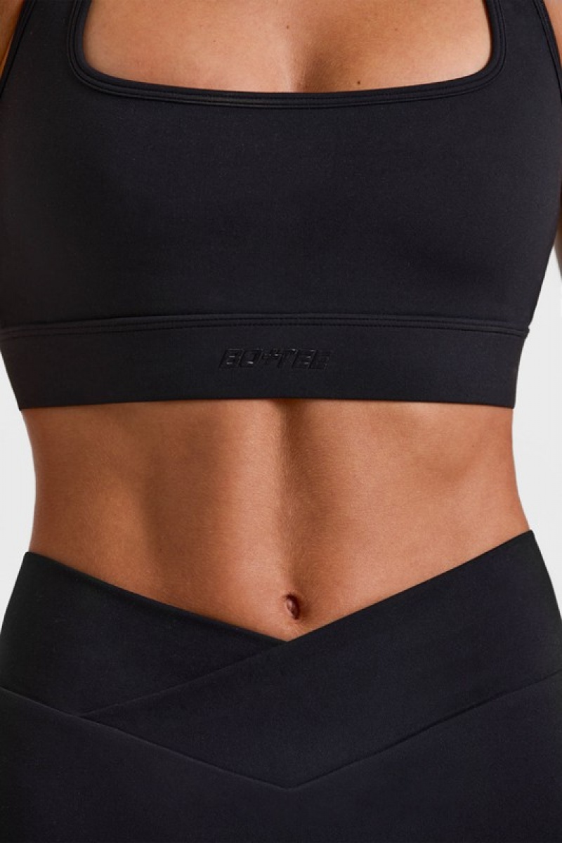 Black Women's Bo And Tee Halterneck Crop Tops | 78519-RHFE