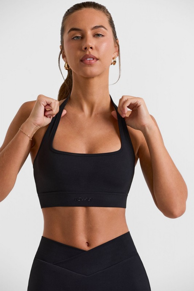 Black Women's Bo And Tee Halterneck Crop Tops | 78519-RHFE