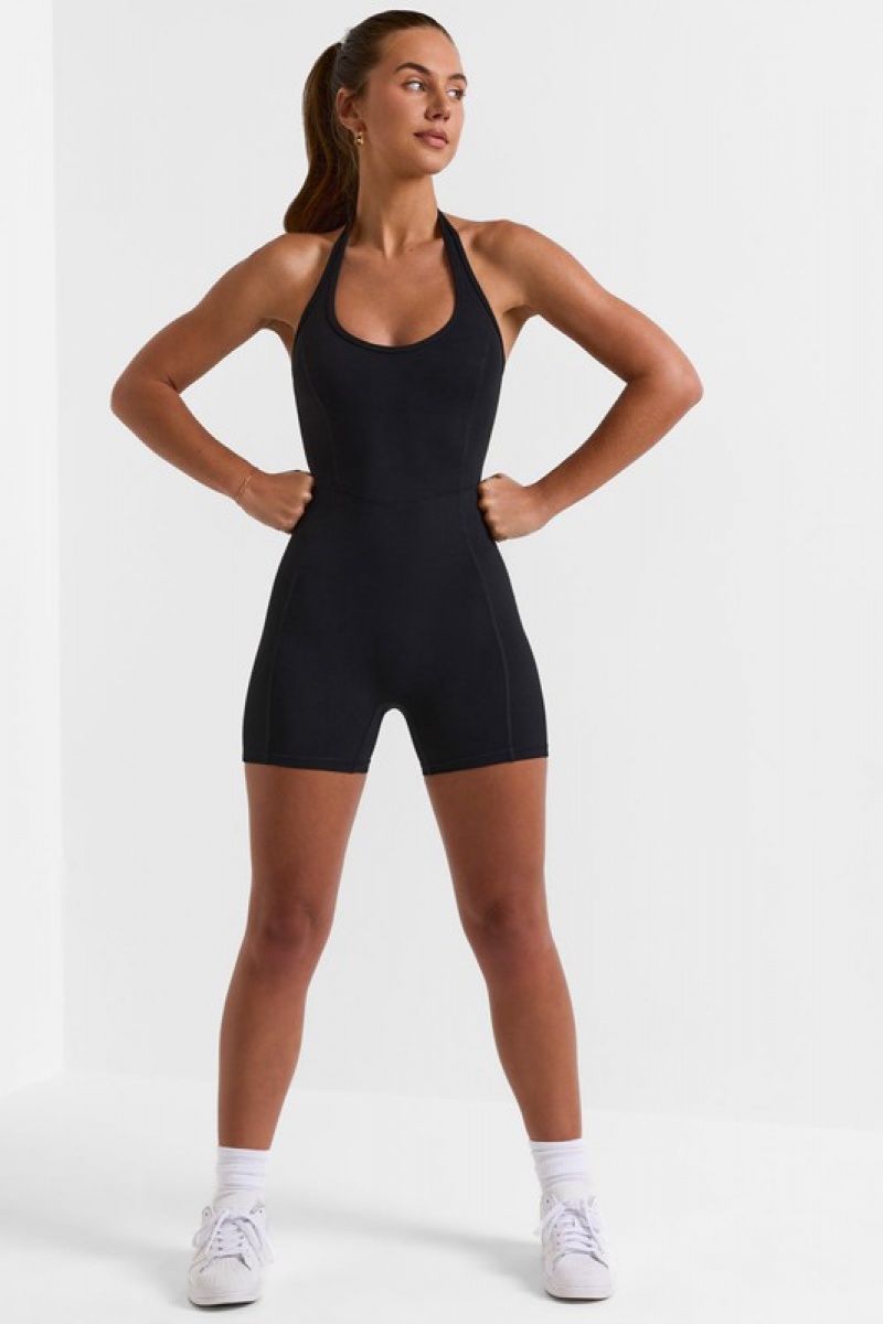 Black Women's Bo And Tee Halterneck Short Unitard | 57934-TRKZ