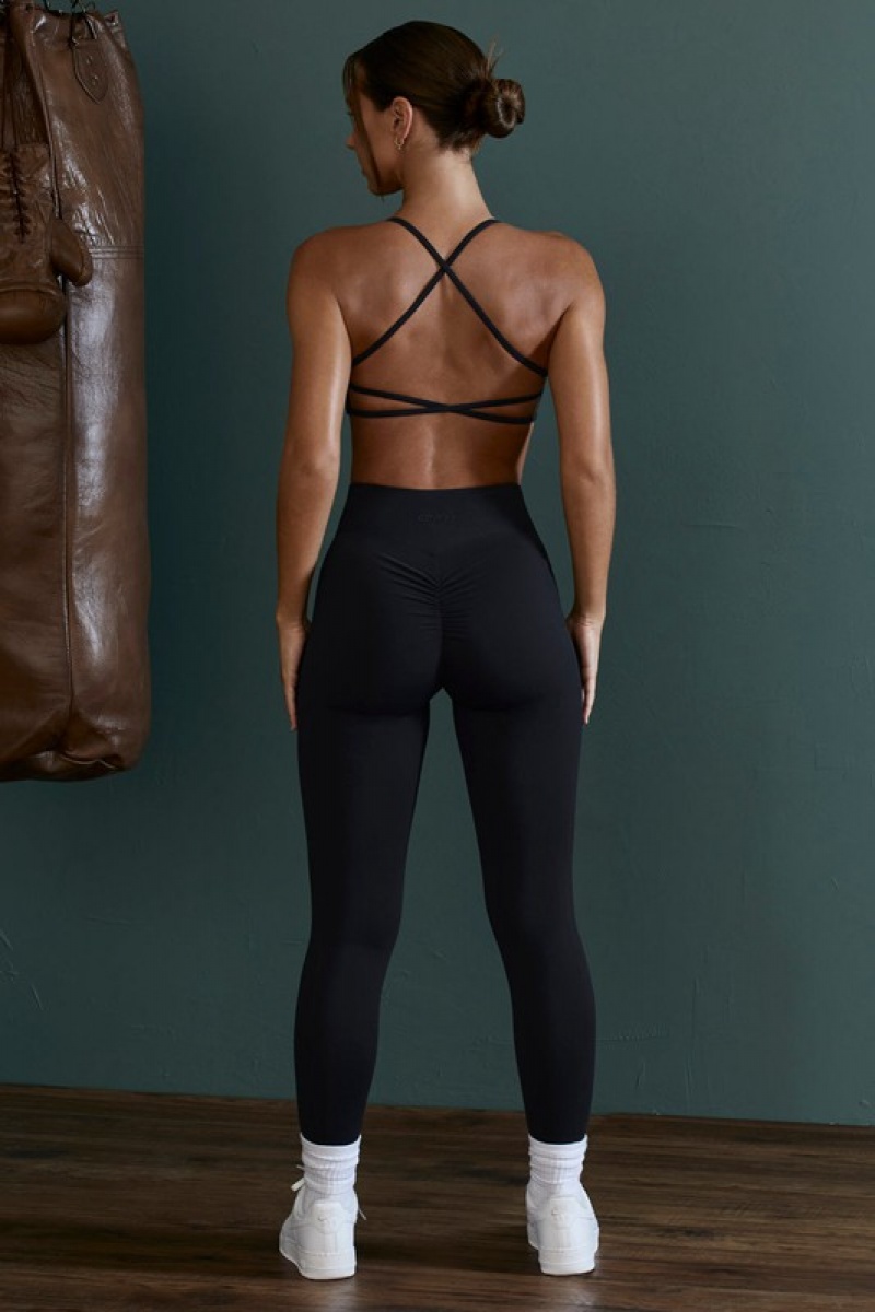 Black Women's Bo And Tee High Waist Wrap Over Leggings | 25384-QGCU