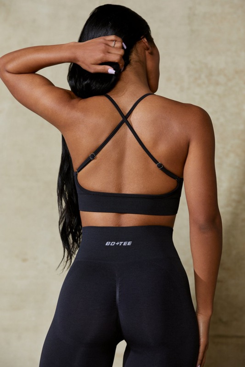 Black Women's Bo And Tee Low Back Define Luxe Sports Bra | 53807-CALW