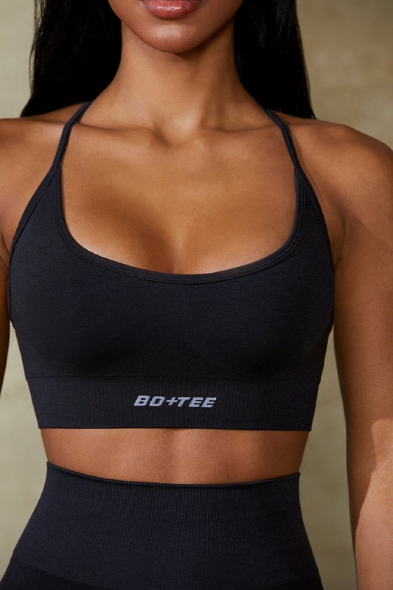 Black Women's Bo And Tee Low Back Define Luxe Sports Bra | 53807-CALW