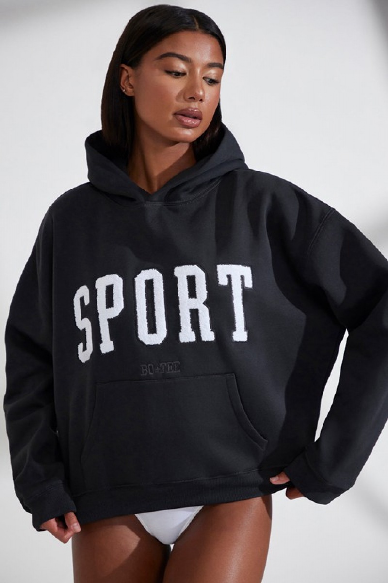 Black Women\'s Bo And Tee Oversized Hooded JM006 Sweatshirts | 63975-BJSI