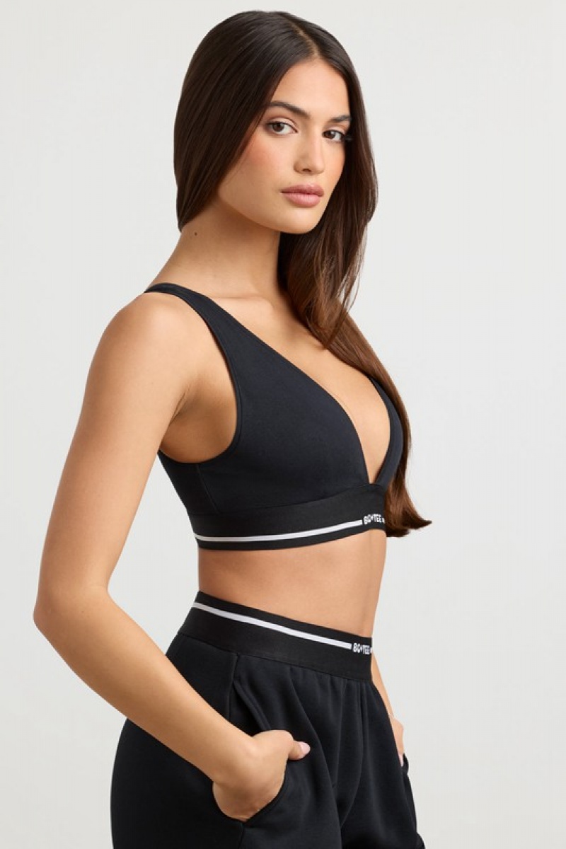 Black Women's Bo And Tee Plunge-Neck Crop Tops | 39640-WPMV