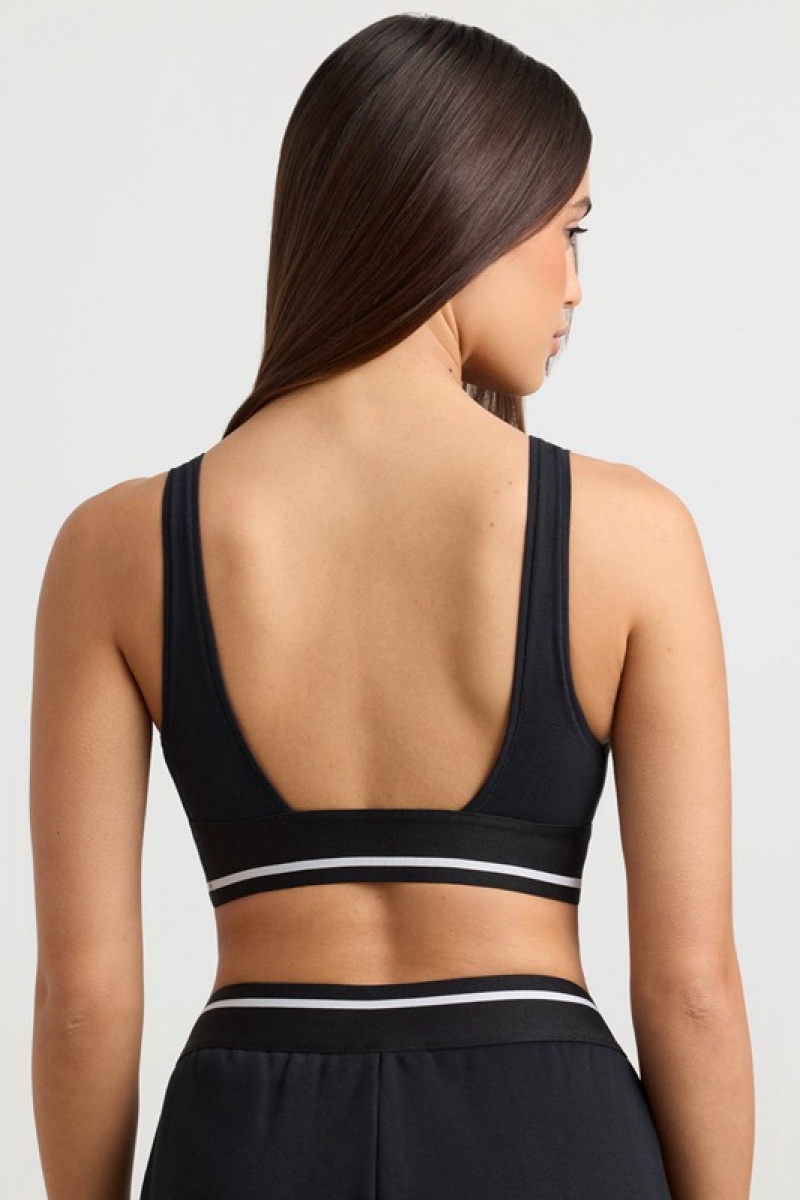 Black Women's Bo And Tee Plunge-Neck Crop Tops | 39640-WPMV