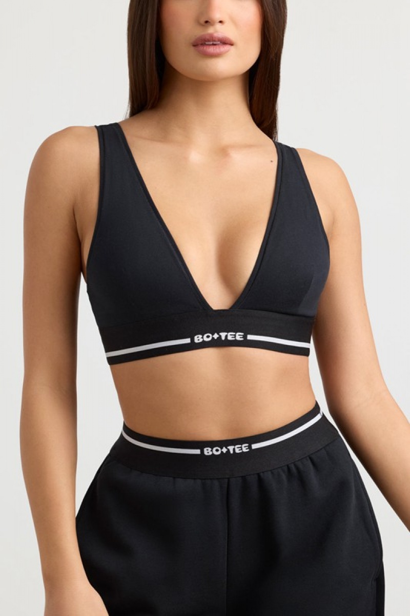 Black Women's Bo And Tee Plunge-Neck Crop Tops | 39640-WPMV