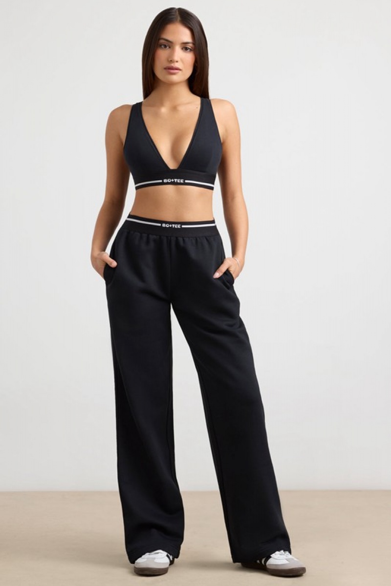 Black Women's Bo And Tee Plunge-Neck Crop Tops | 39640-WPMV