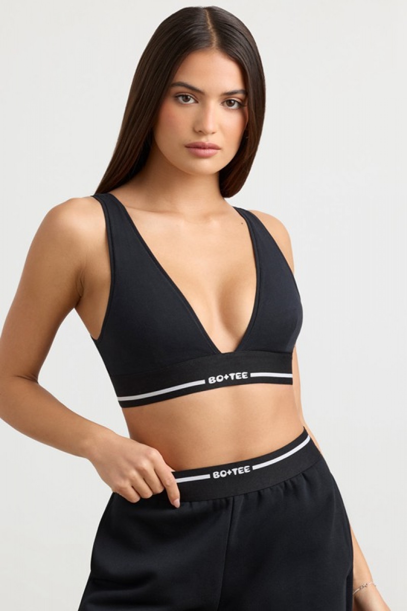 Black Women's Bo And Tee Plunge-Neck Crop Tops | 39640-WPMV