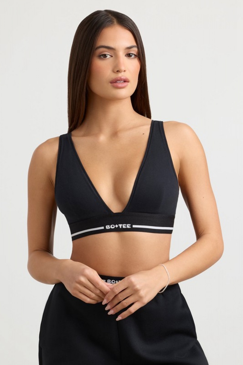 Black Women's Bo And Tee Plunge-Neck Crop Tops | 39640-WPMV